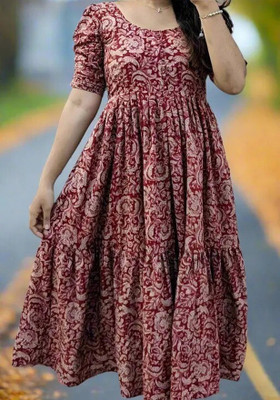 Riyansh Fashion Hub Women Fit and Flare Maroon Midi/Calf Length Dress