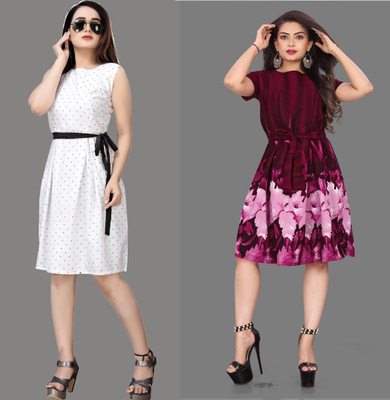 tanvi creation Women Fit and Flare Multicolor Midi/Calf Length Dress