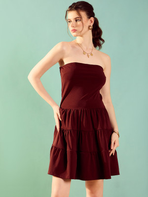 KASSUALLY Women Fit and Flare Maroon Mini/Short Dress