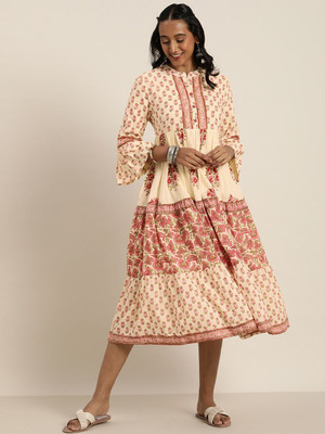 Taavi Women A-line Beige Midi/Calf Length Dress