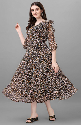 HK SHOPEE Women Fit and Flare Black Midi/Calf Length Dress