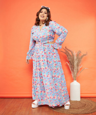 SASSAFRAS Curve Women Fit and Flare Multicolor Maxi/Full Length Dress