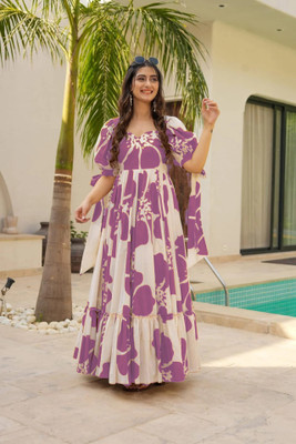 Vishva creation Women Fit and Flare Multicolor Maxi/Full Length Dress