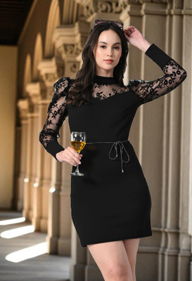 SAKSHI TRADER Women Bodycon Black Above Knee/Mid Thigh Length Dress