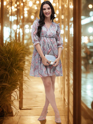 HouseOfCommon Women Fit and Flare Multicolor Above Knee/Mid Thigh Length Dress