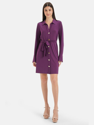 KAZO Women Fit and Flare Purple Above Knee/Mid Thigh Length Dress