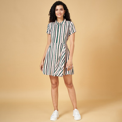 PEOPLE Women A-line Multicolor Above Knee/Mid Thigh Length Dress