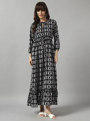Raiyani Enterprise Women Fit and Flare Black Midi/Calf Length Dress