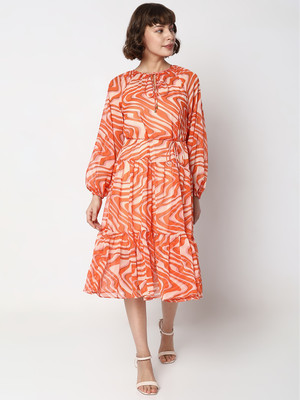VERO MODA Women A-line Orange Midi/Calf Length Dress