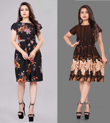 Hiral Creation Women Fit and Flare Multicolor Knee Length Dress