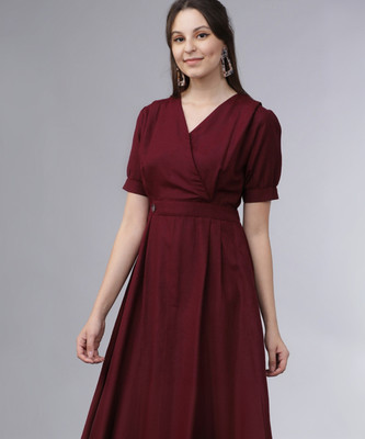 Tokyo Talkies Women A-line Brown Midi/Calf Length Dress