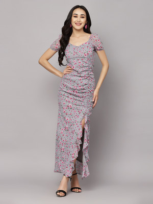 AAYU Women A-line Grey Maxi/Full Length Dress