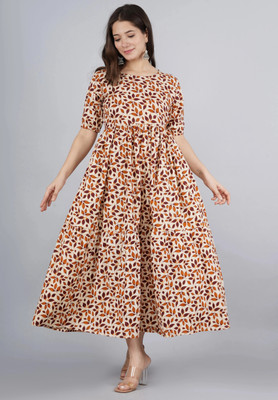 Twirl Tales Women A-line Gold Midi/Calf Length Dress