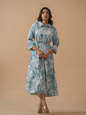 Sangria Women A-line Blue Midi/Calf Length Dress