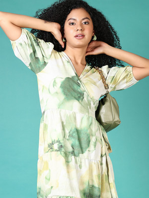 V-MART Women A-line Green Knee Length Dress