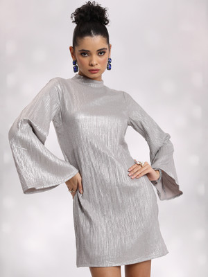 Tokyo Talkies Women Bodycon Silver Above Knee/Mid Thigh Length Dress