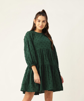 JAINISH Women A-line Green Above Knee/Mid Thigh Length Dress