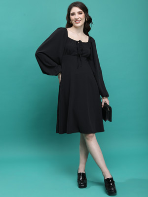 Tokyo Talkies Women A-line Black Knee Length Dress