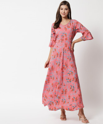 Raabta Fashion Women Maxi Pink Full Length Dress