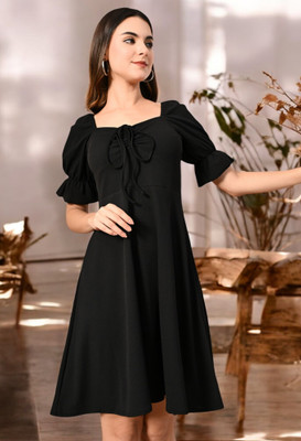 HouseOfCommon Women Bodycon Black Knee Length Dress