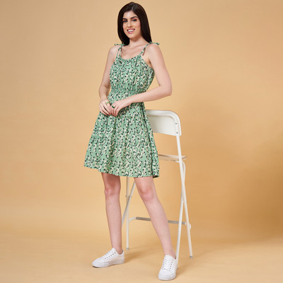 YU by Pantaloons Women A-line Light Green, White, Black Knee Length Dress