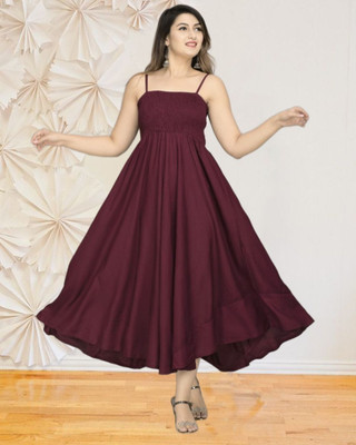 BuyUniqueFashion Women Fit and Flare Maroon Midi/Calf Length Dress