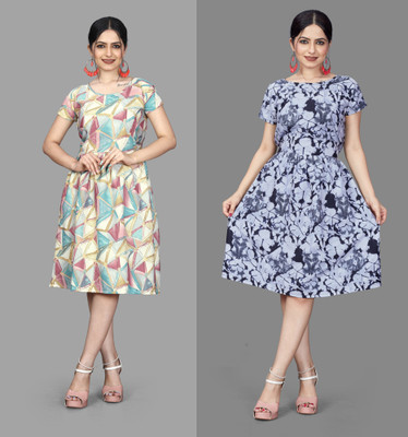 Khushi Fab Women Fit and Flare White Knee Length Dress