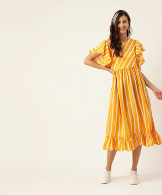 Sangria Women A-line Yellow Midi/Calf Length Dress