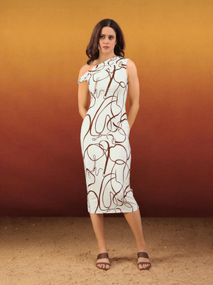 MILOST Women Bodycon White Midi/Calf Length Dress