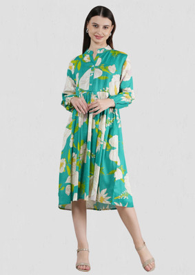 METRONAUT Women A-line Green Knee Length Dress