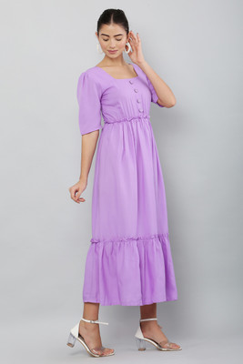 BabeCollection Women Fit and Flare Purple Maxi/Full Length Dress