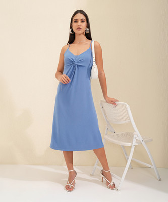 Tokyo Talkies Women Fit and Flare Blue Midi/Calf Length Dress