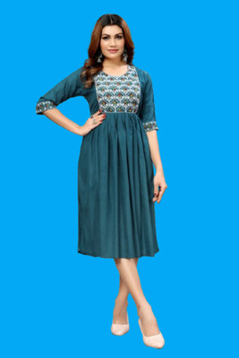 DICHIKA enterprise Women Fit and Flare Blue Below Knee Dress