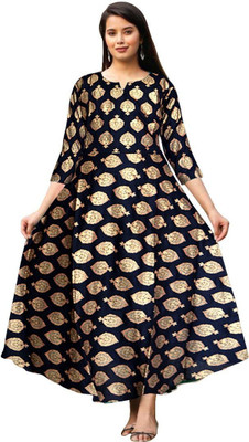 HouseOfCommon Women Gown Black, Gold Maxi/Full Length Dress