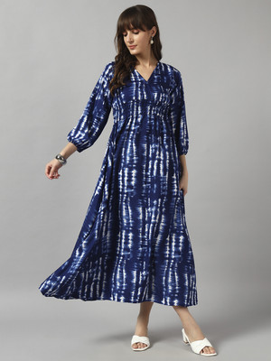 Raiyani Enterprise Women Fit and Flare Blue Midi/Calf Length Dress