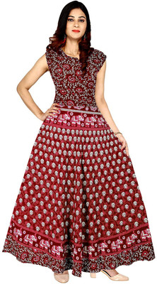 DADUDAYAL EXPORT Women Gown Maroon Midi/Calf Length Dress