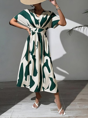 fennel Women Gathered Green Knee Length Dress