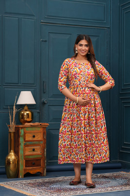phoolkesa Women Fit and Flare Multicolor Midi/Calf Length Dress