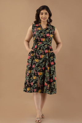 VIPY HANGER Women A-line Multicolor Midi/Calf Length Dress