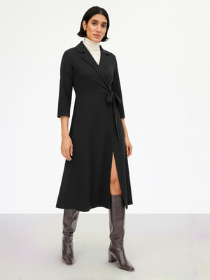 SASSAFRAS worklyf Women Shirt Black Midi/Calf Length Dress