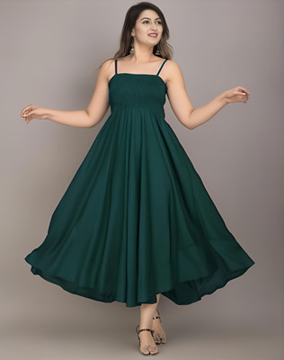 kair Women Fit and Flare Dark Green Maxi/Full Length Dress