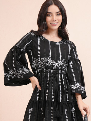 Vishudh Women Fit and Flare Black Mini/Short Dress