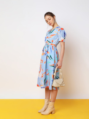 VERO MODA Women A-line Blue Midi/Calf Length Dress