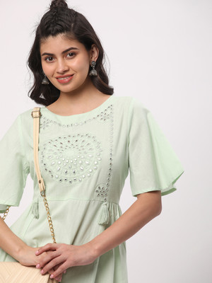 R&B Women A-line Light Green Above Knee/Mid Thigh Length Dress