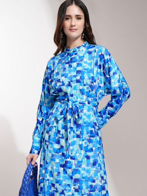 Tokyo Talkies Women Fit and Flare Blue Midi/Calf Length Dress