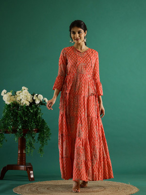 Sangria Women Fit and Flare Red Midi/Calf Length Dress