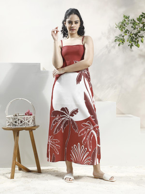 ATHENA Women Fit and Flare Brown Maxi/Full Length Dress