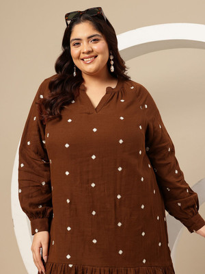 Sztori Women A-line Brown Midi/Calf Length Dress
