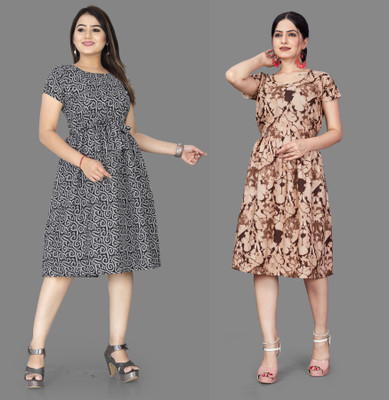 HouseOfCommon Women Fit and Flare Multicolor Below Knee Dress