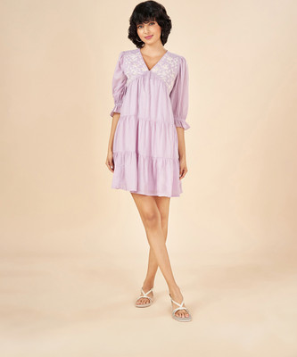 Akkriti by Pantaloons Women Fit and Flare Purple Above Knee/Mid Thigh Length Dress